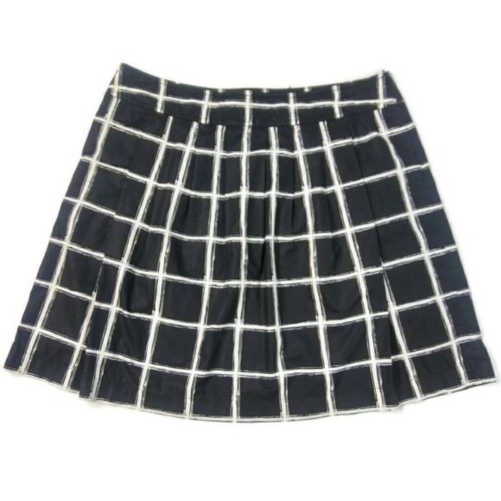 MICHAEL KORS Windowpane Pleated Plaid Black White Mini Skirt 14 Petite Women's